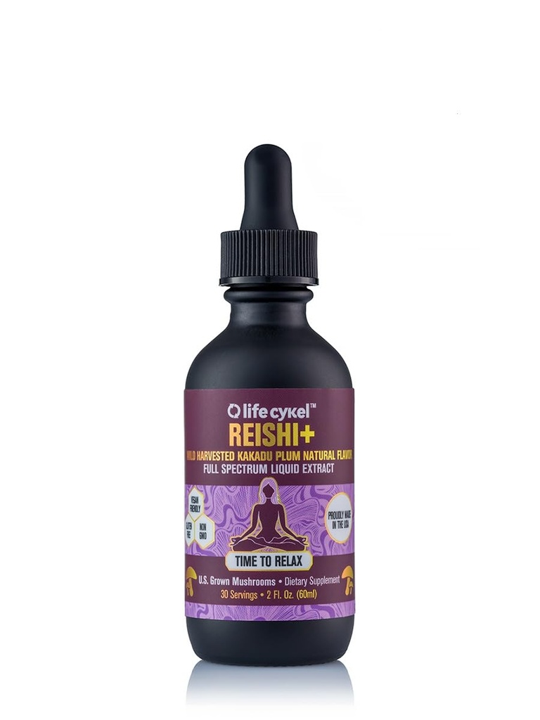 Life Cykel - Reishi Mushroom Extract w/Kakadu Plum- Adaptogen για Βοήθεια στον Ύπνο, Χαλάρωση & Κυτταρική Υποστήριξη - 100% Βιολογικά Μανιτάρια, Αντιοξειδωτικά Βιταμίνη C, 2oz (Packaging May Vary)