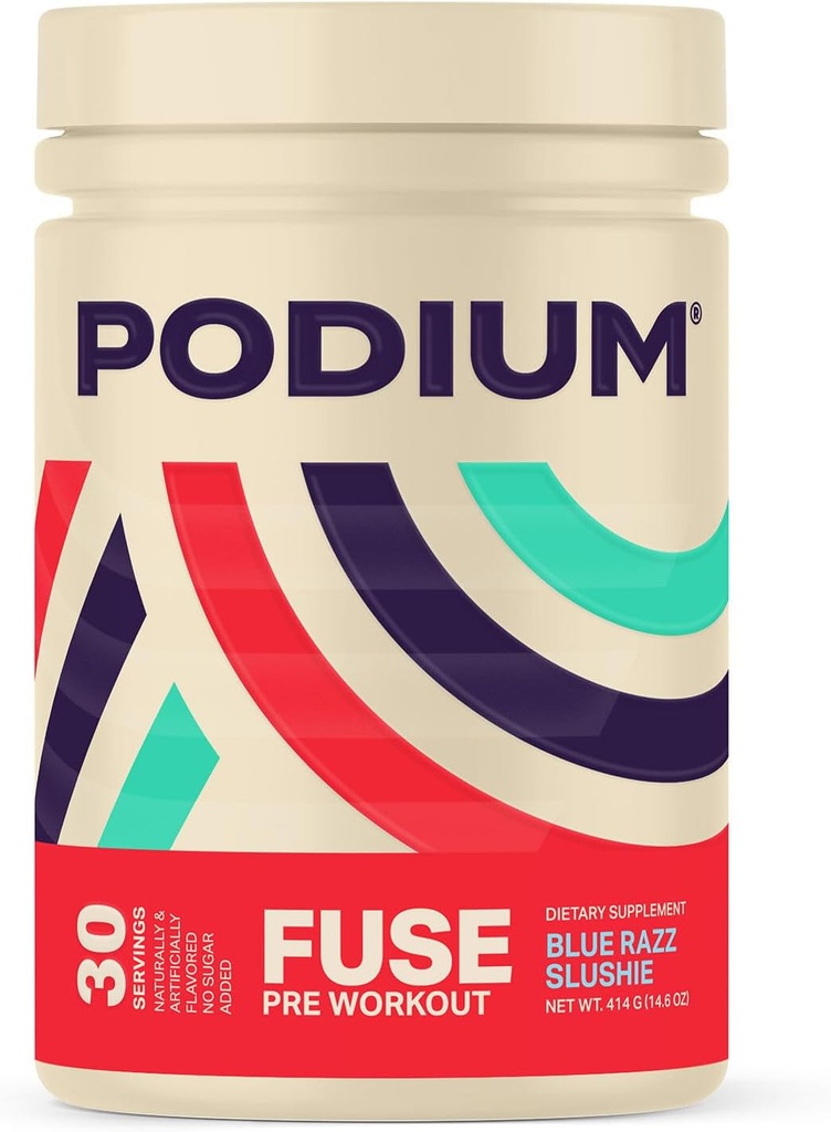 Podium Nutrition, Fuse Pre Workout Powder, Blue Razz Slushie, 30 μερίδες, Beta Alanine και καφεΐνη για ενέργεια, χωρίς γλουτένη, χωρίς σόγια, χωρίς γαλακτοκομικά προϊόντα