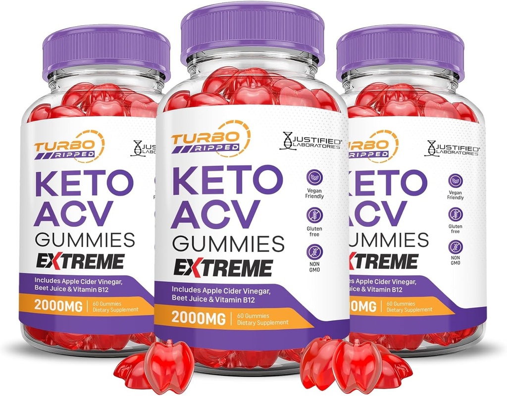 Justified Laboratories (3 Pack Tubo Rippped Keto ACV Gummies Extreme 2000MG Tubo Rippped Keto Gummies Apple Cider Vinegar Formed with Pomegranate Beet Juice Powder B12 Vegan Non GMO 180 Gummys