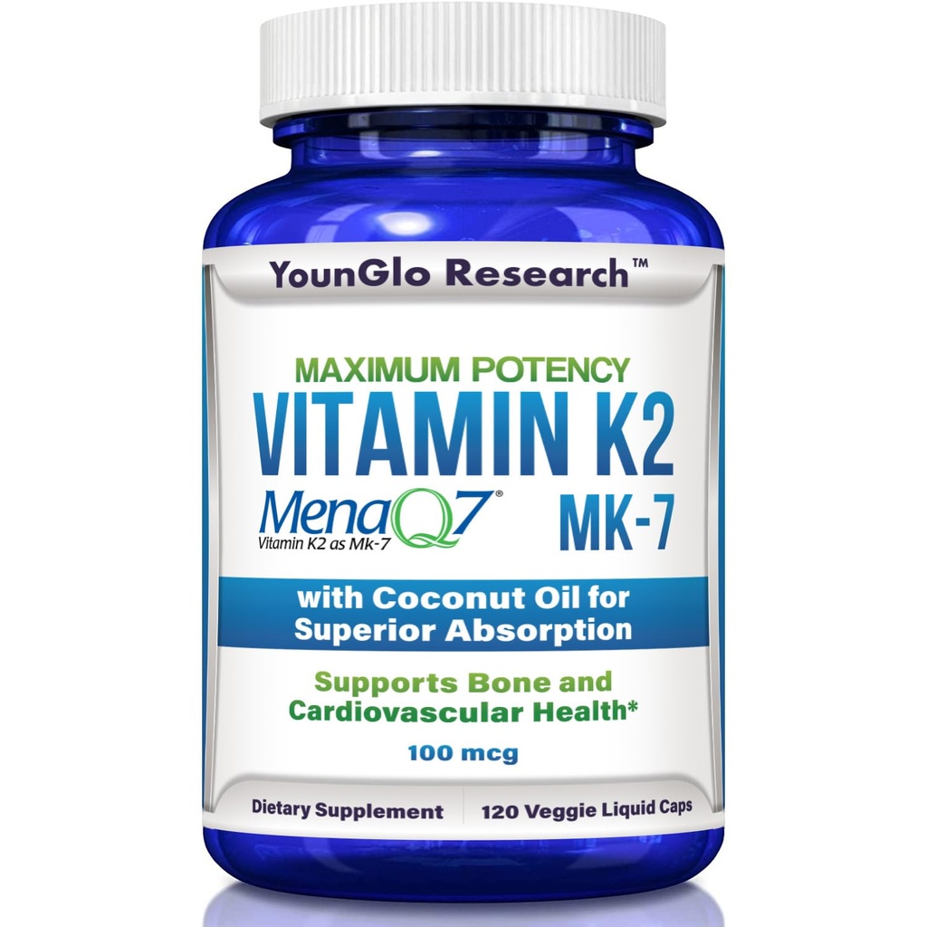 Βιταμίνη K2 MK7 (MenaQ7) 100 mcg w/Coconut Oil για την ανώτερη απορρόφηση, συμπλήρωμα διατροφής, 120 Vegan Liquid Κάψουλες για την υποστήριξη της αντοχής των οστών & της πυκνότητας για ενήλικες γυναίκες & άνδρες