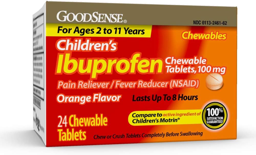 GoodSense Children's Ibuprofen Chewable Tables, 100 mg, 24 Count, Pain Reliever and Fever Reducer (NSAID), Προσωρινά Μειώνει τον Πυρετό και Ανακουφίζει τους Ανηλίκους και τον Πόνος