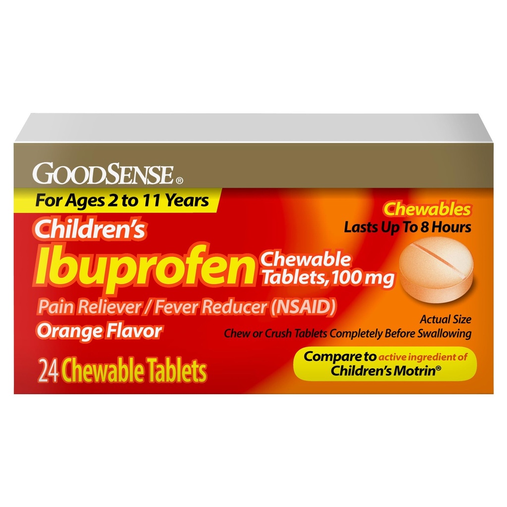 GoodSense Children's Ibuprofen Chewable Tables, 100 mg, 24 Count, Pain Reliever and Fever Reducer (NSAID), Προσωρινά Μειώνει τον Πυρετό και Ανακουφίζει τους Ανηλίκους και τον Πόνος