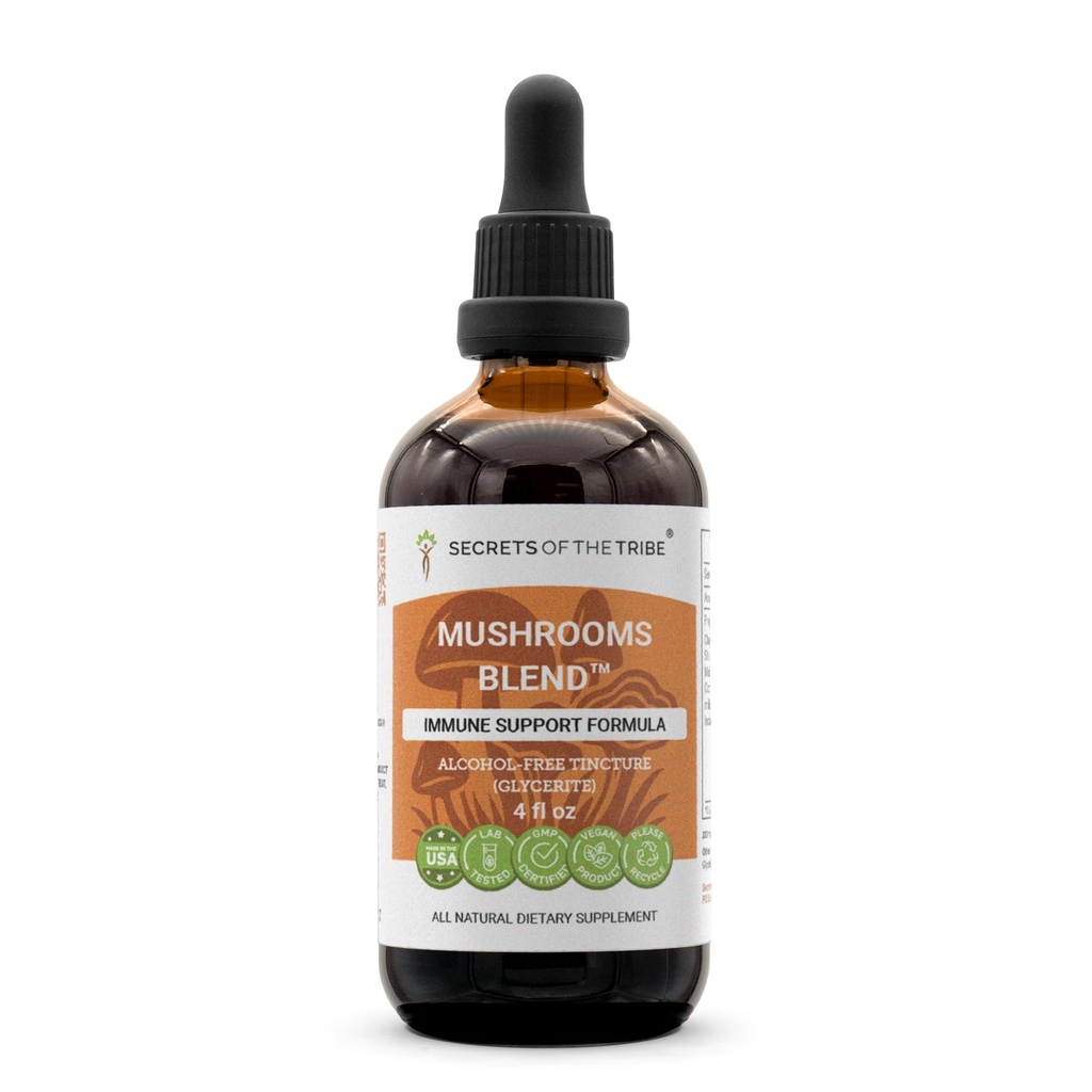 Secrets of the Tribe Mushrooms Blend Alcohol-Free, Glycerite Chaga, Shiitake, Maitake, Cordyceps, Reishi Mushroom. Tincture, Herbal Extract Immune Support Formula 4 OZ