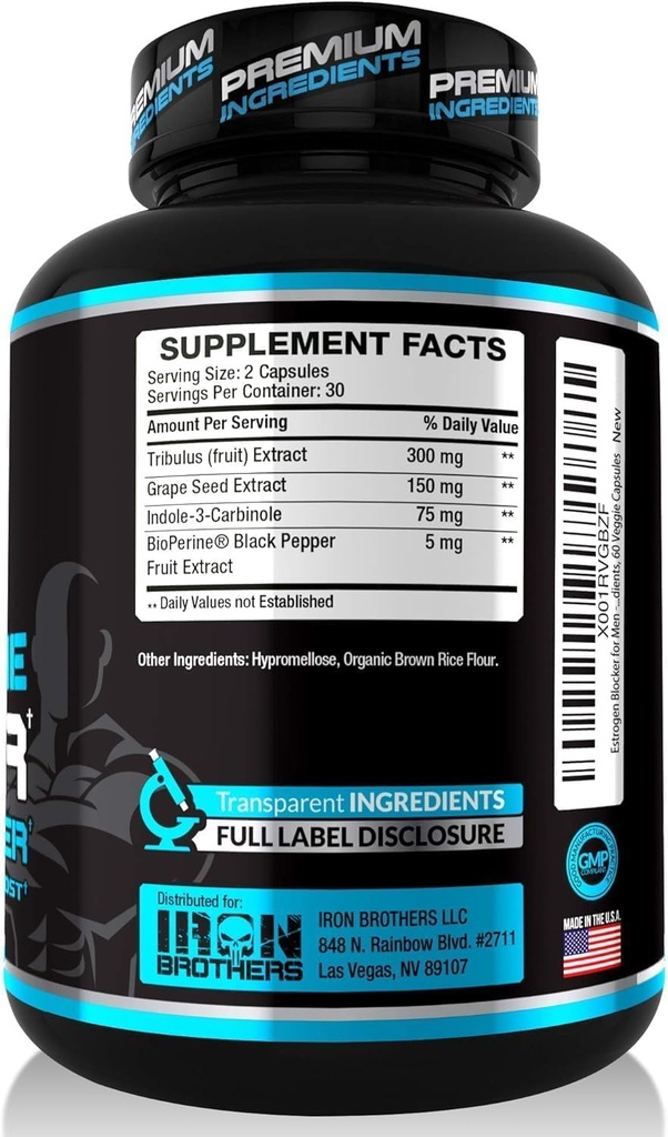 Test Booster for Men with Estrogen Blocker - Anti-Estrogen Dietary Supplement - Natural Aromatase Inhibitor - Increase Libido & Strength 60 Capsules - Muscle Growth - Weight Loss (2 Bottles)