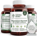 Natural Nutra Magnesium Glycinate 400 mg συμπλήρωμα, προάγει την καρδιαγγειακή υγεία, Vegan, βοηθά στη βελτίωση της υγείας των οστών, χωρίς σόγια, 90 κάψουλες