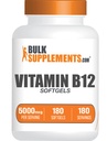 BulkSupplements.com Βιταμίνη Β12 5000 mcg Softgels - Κυανοκοβαλαμίνη, συμπληρώματα βιταμίνης Β, χάπια Β12 Βιταμίνες - Χωρίς γλουτένη, 1 Βιταμίνη Β12 Softgel per Serving, 180-Day Supply, 180 Softgels