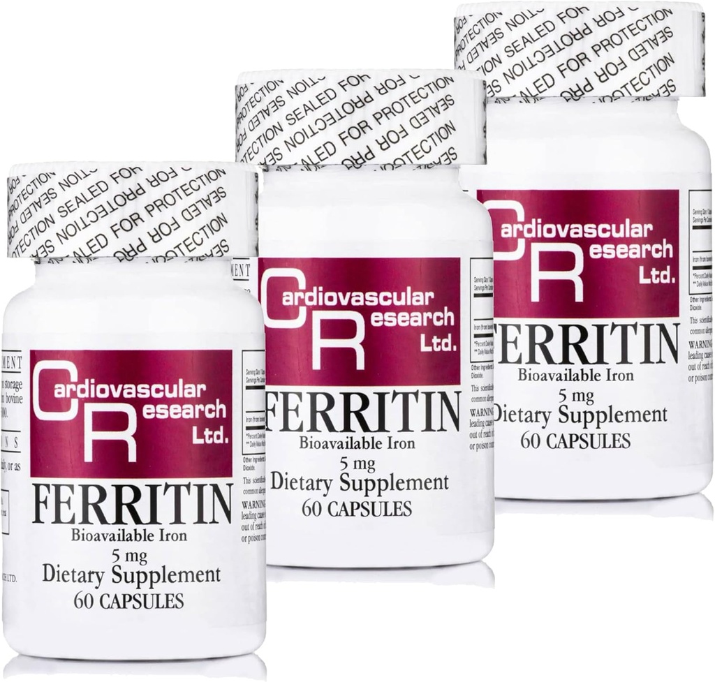 Καρδιαγγειακή έρευνα Συμπλήρωμα σιδήρου Ferritin για γυναίκες και άνδρες 5 mg 180 κάψουλες - 3 bottle Bundle