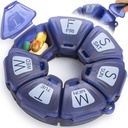 Round Weekly Pill Organizer, TPU Rubberized, Travel Pill Container 7 Ημέρα, με 7 μεγάλα διαμερίσματα, μεγάλη για την καθημερινή βιταμίνες & συμπληρώματα, χαριτωμένο θήκη χάπι με μεγάλα γράμματα και Braille (μπλε)