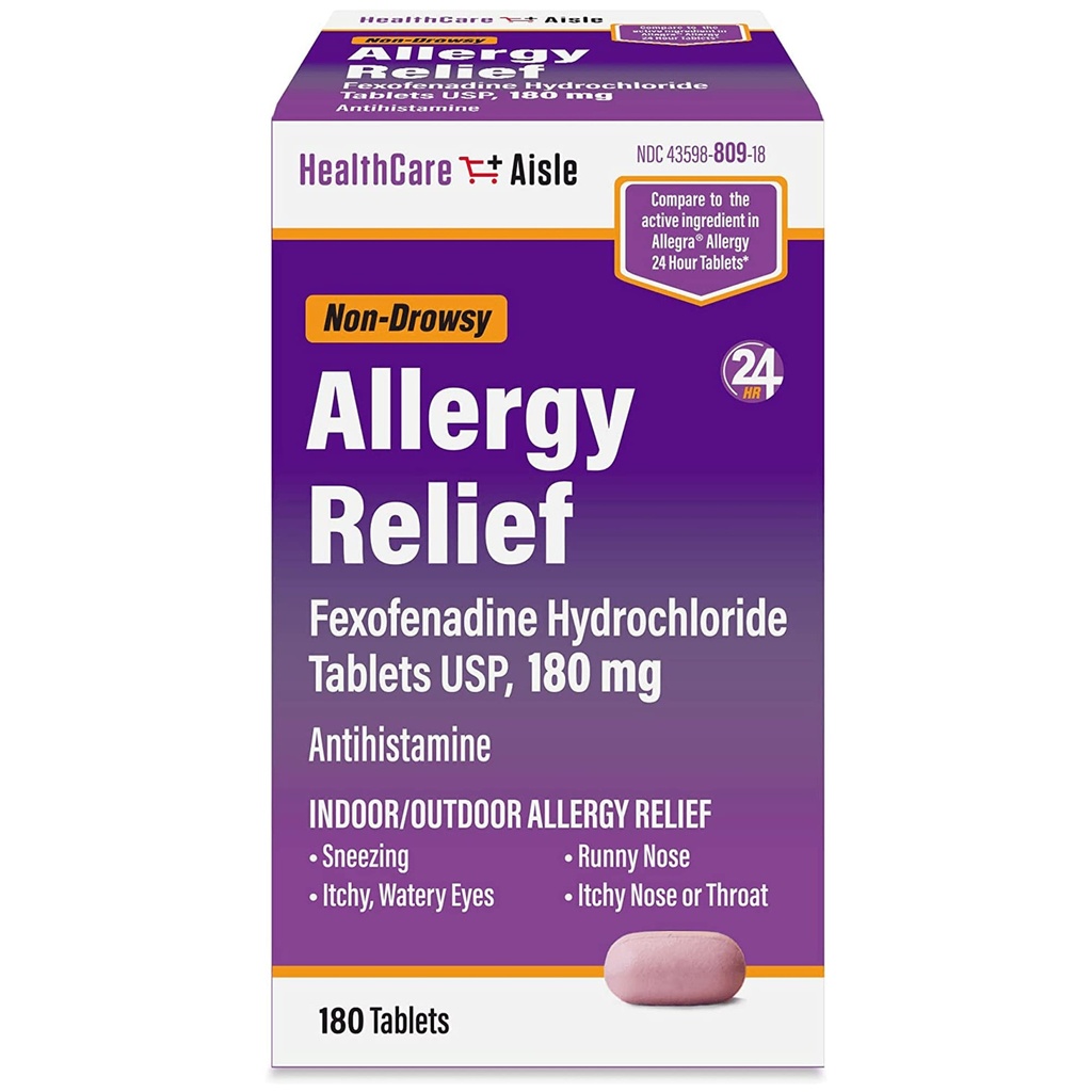 HealthCareAisle Αλλεργία Ανακούφιση - Fexofenadine Υδροχλωρικά Δισκία USP, 180 mg - 180 Δισκία - Αλλεργία Φάρμακα, Μη- Νυχθηρή 24ωρη Ανακούφιση