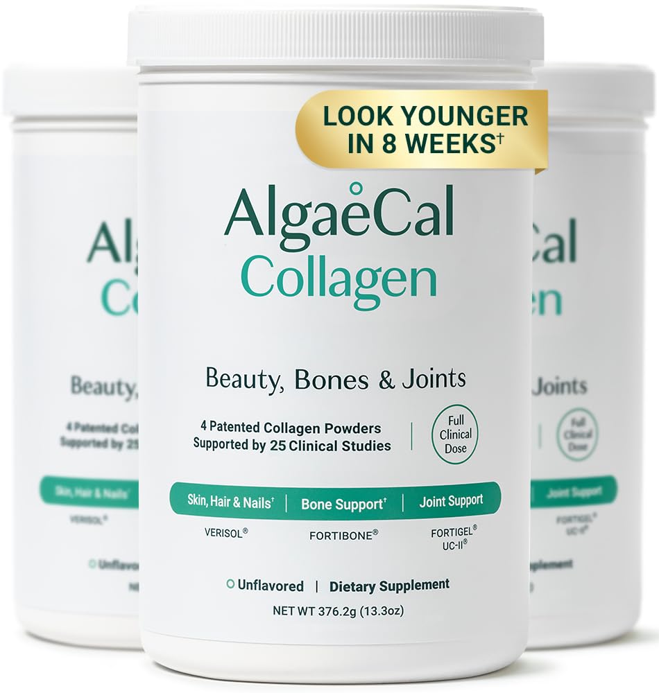 ALGAECAL Collagen - 4 Clinical-Supported Peptides VERISOL®, FORTIGEL®, UC-II®, FORTIBONE®, Αντιγηραντική σκόνη υδρολυμένου κολλαγόνου, 3 συσκευασίες, Made in USA