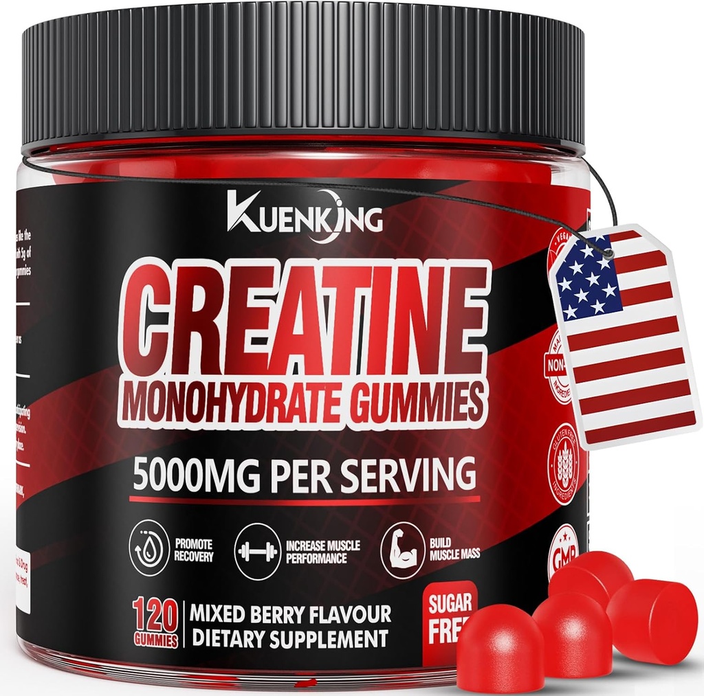 Creatine Μονοένυδρη Gummies για άνδρες & γυναίκες, ζάχαρη χωρίς Vegan Creatine Gummies 5g για μυϊκή δύναμη, ενέργεια Boost, προ προπόνηση συμπληρώματα, ενίσχυση εστίασης & αντοχής (120 κόμη)- μικτή μούρο