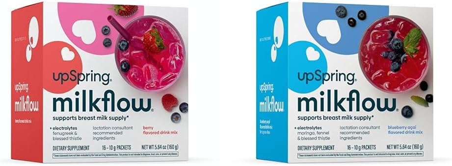 UpSpring Milkflow Electrolyte Breastfeeding Supplement Drink Mixes with Fenugreek & Moringa | Berry & Blueberry Acai Flavors | Lactation Supplements to Support Breast Milk Supply*