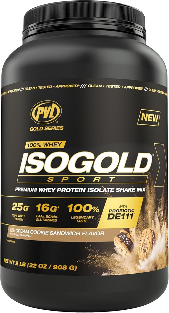 PVL Gold Series - 100% Whey ISOGOLD Sport - Premium Whey Protein Isolate Shake Mix - 2 LB - Παγωτό Cookie Sandwich