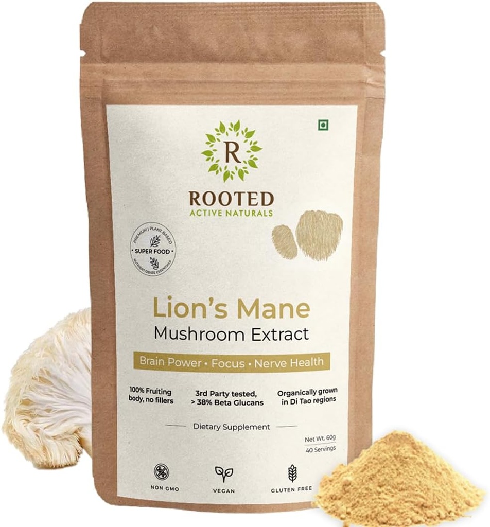 ROUTED Active's, Lions Mane Mushroom Extract Powder (πιστοποιημένο βιολογικό, 38% Επαληθευμένο Beta Glucans
