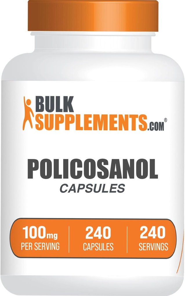 BulkSupplements.com Κάψουλες Policosanol - από ζαχαροκάλαμο, Policosanol 100mg - Χωρίς γλουτένη, 1 καψάκιο ανά Σερβίρισμα, 240 κάψουλες (πακέτο του 1)