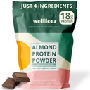 Wellious Almond Protein Powder (Chocolate) - 18 γραμμάρια καθαρής υγιέστερης πρωτεΐνης Vegan για γυναίκες & άνδρες - τέλεια γλουτένη-ελεύθερος, χωρίς σόγια και λεία σκόνη φιλικής πρωτεΐνης για σπορ διατροφή