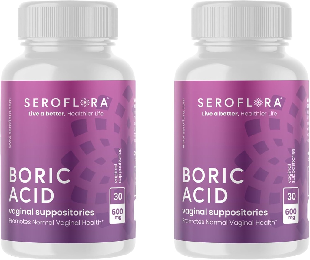 Seroflora Βορικό Οξύ Κολπικά Υποθετικά 600 mg - Χάπια Βορικού Οξέως για Γυναίκες - Άτομη Υγεία pH Ισορροπία - Υποστηρίζει Κολπικό Odor Control (30ct, 2bottles) Made in USA.