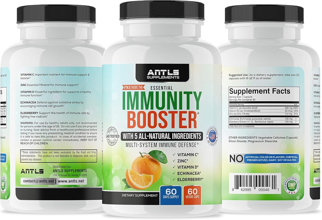 Συμπλήρωμα ανοσίας, Vitamin C, D3, Zinc, Elderberry, Echinacea Κάψουλες