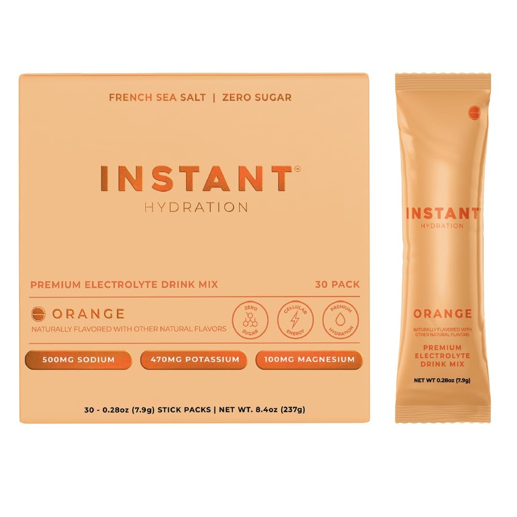 Άμεσης Ενυδάτωσης Ηλεκτρολύτες Powder Packets - Citrus Orange Drink Mix - Zero Sugar - Keto, Vegan, Gluten-free, Non-GMO - Ενισχύστε την αποκατάσταση, την υγεία του εγκεφάλου, τους μυς και τους ιστούς Υποστήριξη - 30 Sticks