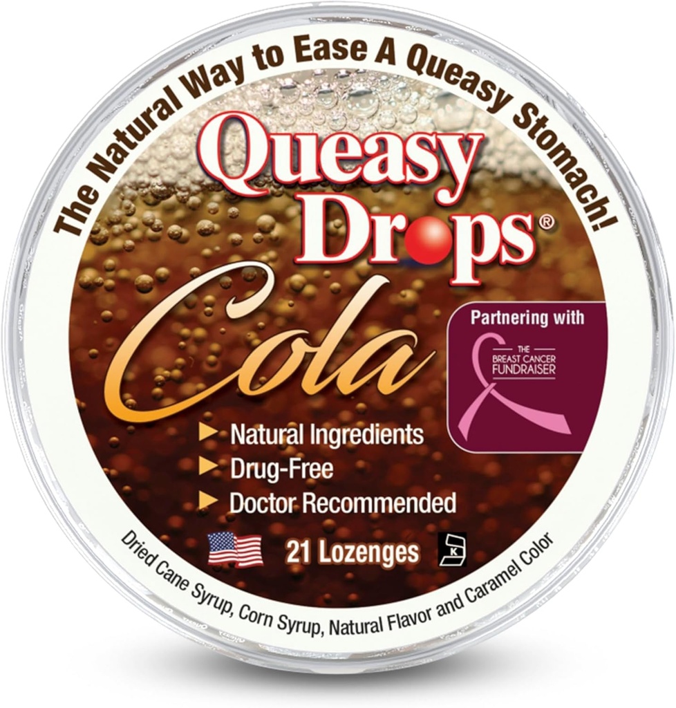 Τρεις Lolies Queasy Drops - Cola Flavor - Ανακούφιση από Nausea & Travel Ασθένεια, Καταπραΰνει Ξηρό Στόμα & Εγκαθιστά - Φυσικά Συστατικά - 21 κ.μ.