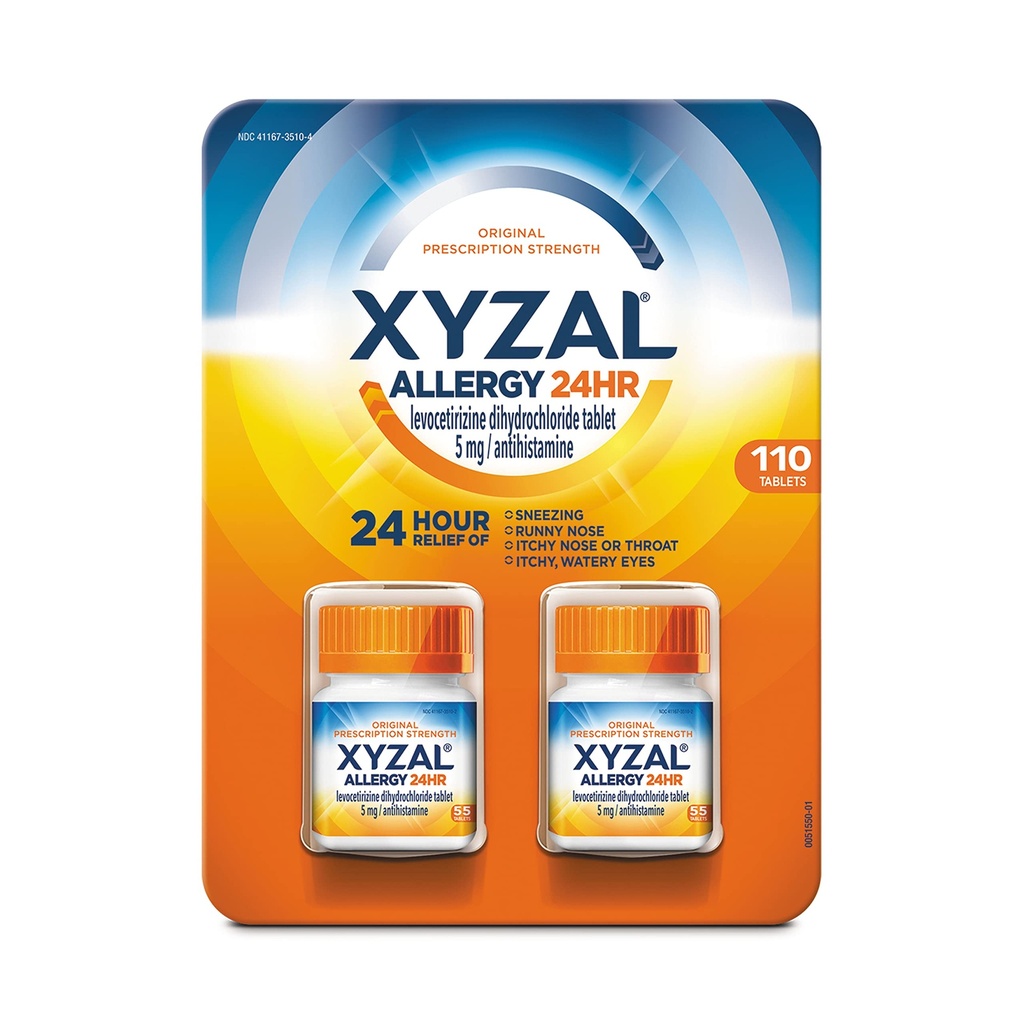 Xyzal Allergy Χάπια, 24ωρη Αλλεργία Ανακούφιση, αρχική δύναμη συνταγής, 55 κόμης (πακέτο του 2)