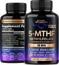NUTRAHARMONY L Methylfolate 15 mg - 5- MTHF Methylfolate Supplement Plus Methyl B12, Βιταμίνες B2 & B6, Μαγνήσιο - Κατασκευασμένο στις ΗΠΑ, 60 κάψουλες για 2 μήνες