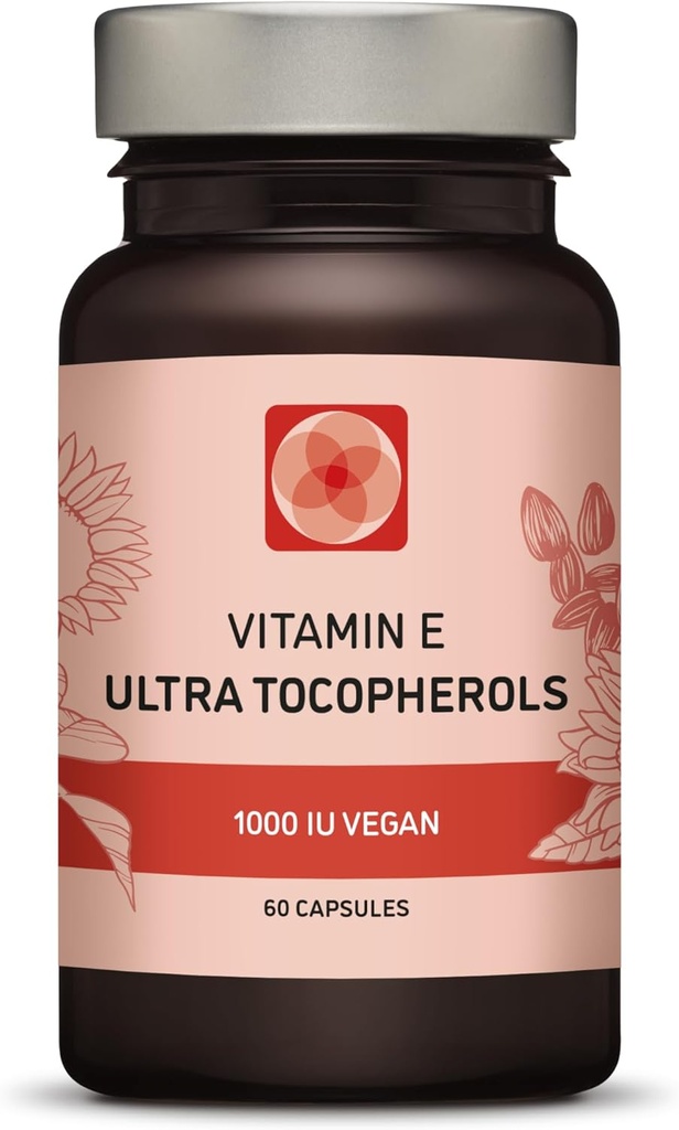 Vitamin E 1000 IU Ultra Tocopherol 450mg Vitamin E Vegan – All 4 Tocopherols - Alpha Tocopherol + Beta Tocopherol + Gamma Tocopherol + Delta Tocopherol– Unique d Alpha (60)