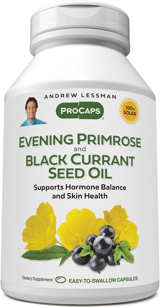 ANDREW LESSMAN Evening Primrose and Black Currant Seed Oil 60 Softgels - Καταπραΰνει τη φυσική δυσφορία και ταχυδακτυλουργίες Λόγω του εμμηνορρυϊκού κύκλου, με Gamma-Linolenic, Omega-6 λιπαρά οξέα, χωρίς πρόσθετα
