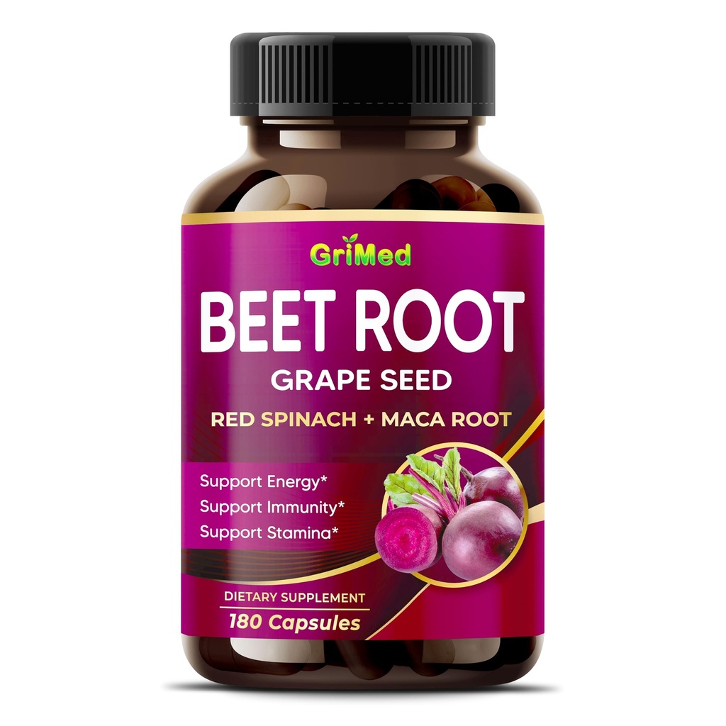 Grimed Beet Root with Grape Seed Extract, Maca Root, Red Spinach & Ashwagandha – 180 κάψουλες λαχανικών
