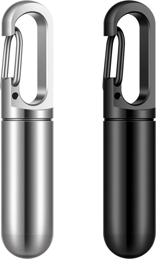 Vesici 2 PCs Keychain Pill θήκη Pocket Μεταλλικό Χάπια για άνδρες γυναίκες Mini Αδιάβροχες Κάψουλες Ταξιδιών περίπτωση Μικρό δοχείο μπουκάλι για υπαίθρια ταξίδια Pocket Purse, Μαύρο και Sliver, 7,8 γραμμάρια