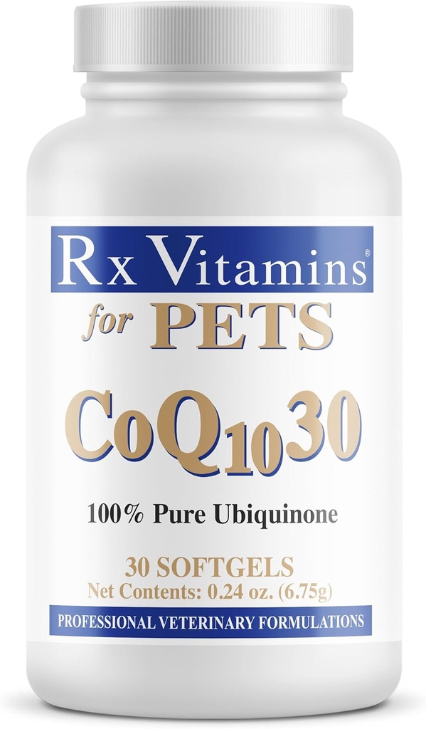 Rx Βιταμίνες για κατοικίδια COQ10-30 για σκύλους & γάτες - Φαρμακευτικός βαθμός Ubiquinone - 30 Softgels