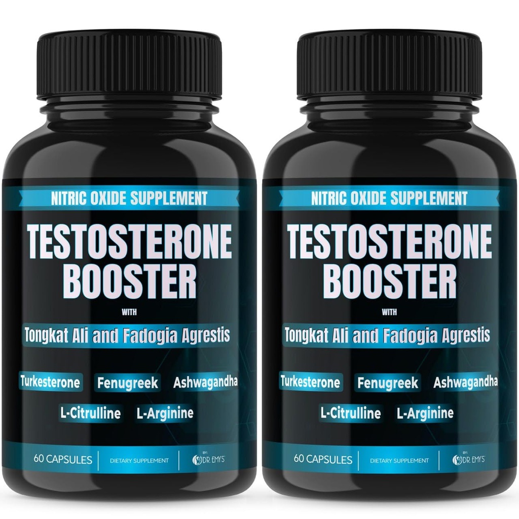 Dr. Emy's (2 Pack Testosterone Booster-Tongkat Ali Fadogia Agrestis Nitric Oxide Ashwagandha συμπλήρωμα για τους άνδρες με L Arginine Citrulline Fenugreek - Turkesterone Προ προπόνηση αντλία (120 κάψουλες)