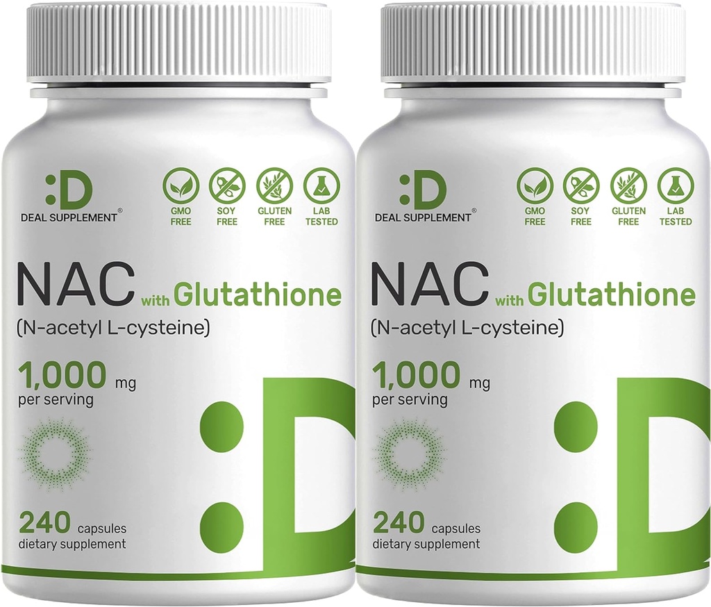 2 Pack NAC συμπλήρωμα (N-Acetyl Cysteine) 1. 000mg με μειωμένη γλουταθειόνη, 480 κάψουλες