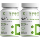 2 Pack NAC συμπλήρωμα (N-Acetyl Cysteine) 1. 000mg με μειωμένη γλουταθειόνη, 480 κάψουλες