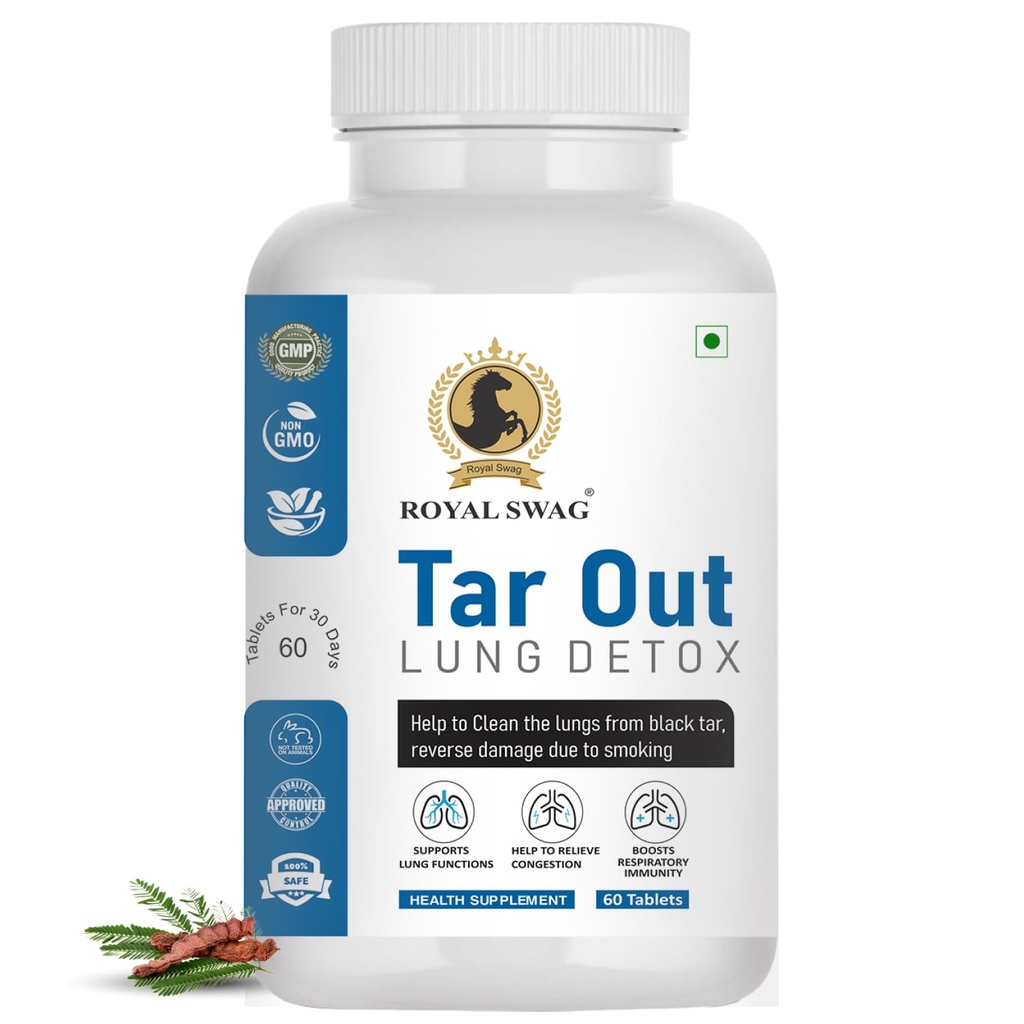 Royal Swag Tar Out Lung Cleanse και Detox Tablet (60 PC) Pack Φυσικό συμπλήρωμα αναπνευστικής υποστήριξης για τους καπνιστές και μη καπνιστές υποστήριξη Lung Υγεία και αποτοξίνωση