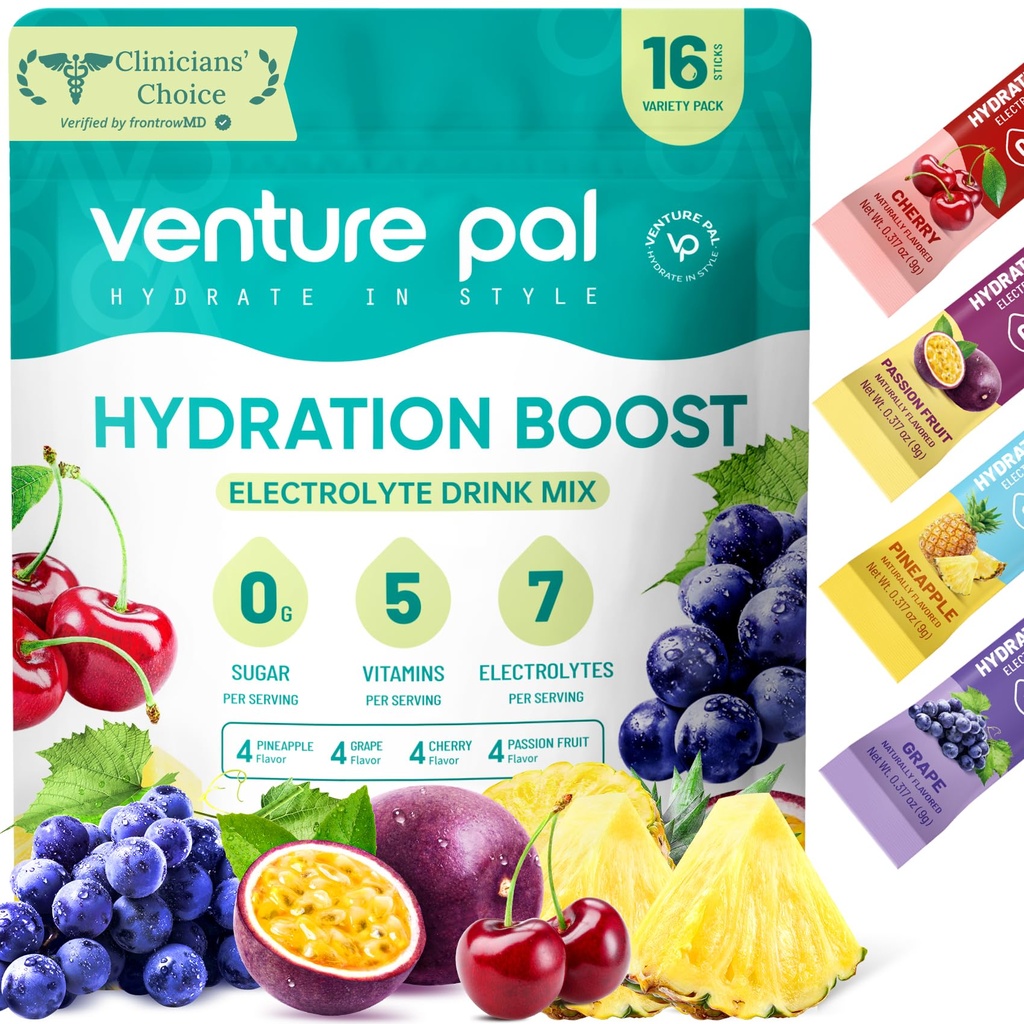 Venture Pal Sugar Free Electrolyte Powder Packets - Liquid Daily IV Drink Mix for Rapid Hydration & Party Recovery 