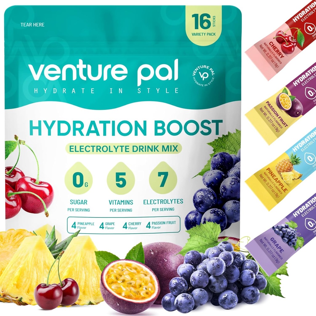 Venture Pal Sugar Free Electrolyte Powder Packets - Liquid Daily IV Drink Mix for Rapid Hydration & Party Recovery 