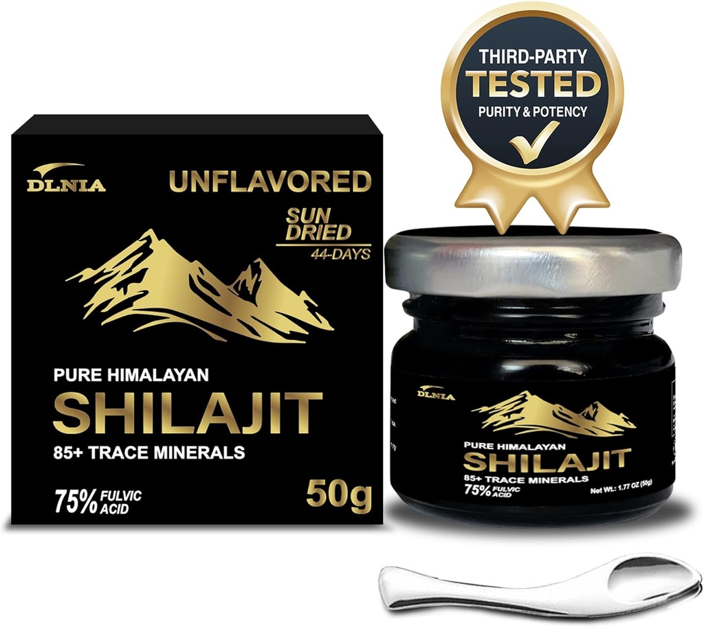 Αυθεντικό Shilajit Καθαρό Ιμαλαΐων Βιολογικό Shilajit Resin συμπλήρωμα - Gold+ Βαθμός με 85+ Trace Minerals με 75% Fulvic Acid, συνολική ενέργεια & ανοσοποιητική υποστήριξη, Pure Shilajit για άνδρες & γυναίκες, 50g