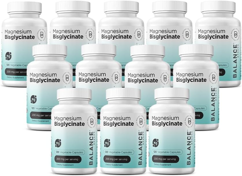 Magnesium Bisglycinate 200mg - High Absorption Chelated Magnesium Supplement - Gentle on Stomach, Gluten-Free, Supports Sleep, Muscle Cramps & Positive Mood - 120 Capsules (Pack of 12)