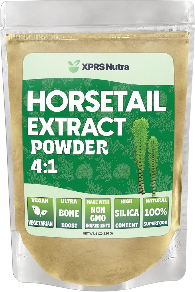 XPRS Nutra Horsetail Extract Σκόνη για τα μαλλιά, τα νύχια και τα οστά - High Potency Horsetail Root Powder - High Silica Content for Maximum Results - Vegan Friendly Horstail Extract (8 oz)