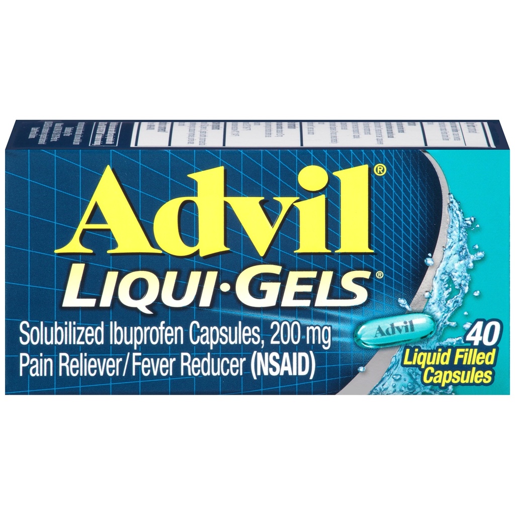 Advil Liqui-Gels Πόνος Αναπνευστήρας και πυρετός Μειωτής, Πόνος Ιατρική για Ενήλικες Με Ibuprofen 200mg Για Πονοκέφαλο, Πλάγιος Πόνος, Εμμηνορρυσιακός Πόνος και Ανακουφιστικός Πόνου - 40 Υγρά Καψάκια Γεμάτα