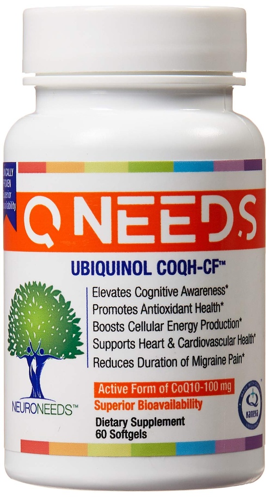QNeeds® coqh-cf Ubiquinol 100 mg COQ10 Κλινικά Αποδεδειγμένη Ενισχυμένη Παράδοση για Μέγιστη Απορρόφηση, Ενισχυμένη Μιτοχονδριακή Υποστήριξη, Αντιοξειδωτικό για την Υγεία της Καρδιάς, 60 Count Softgels