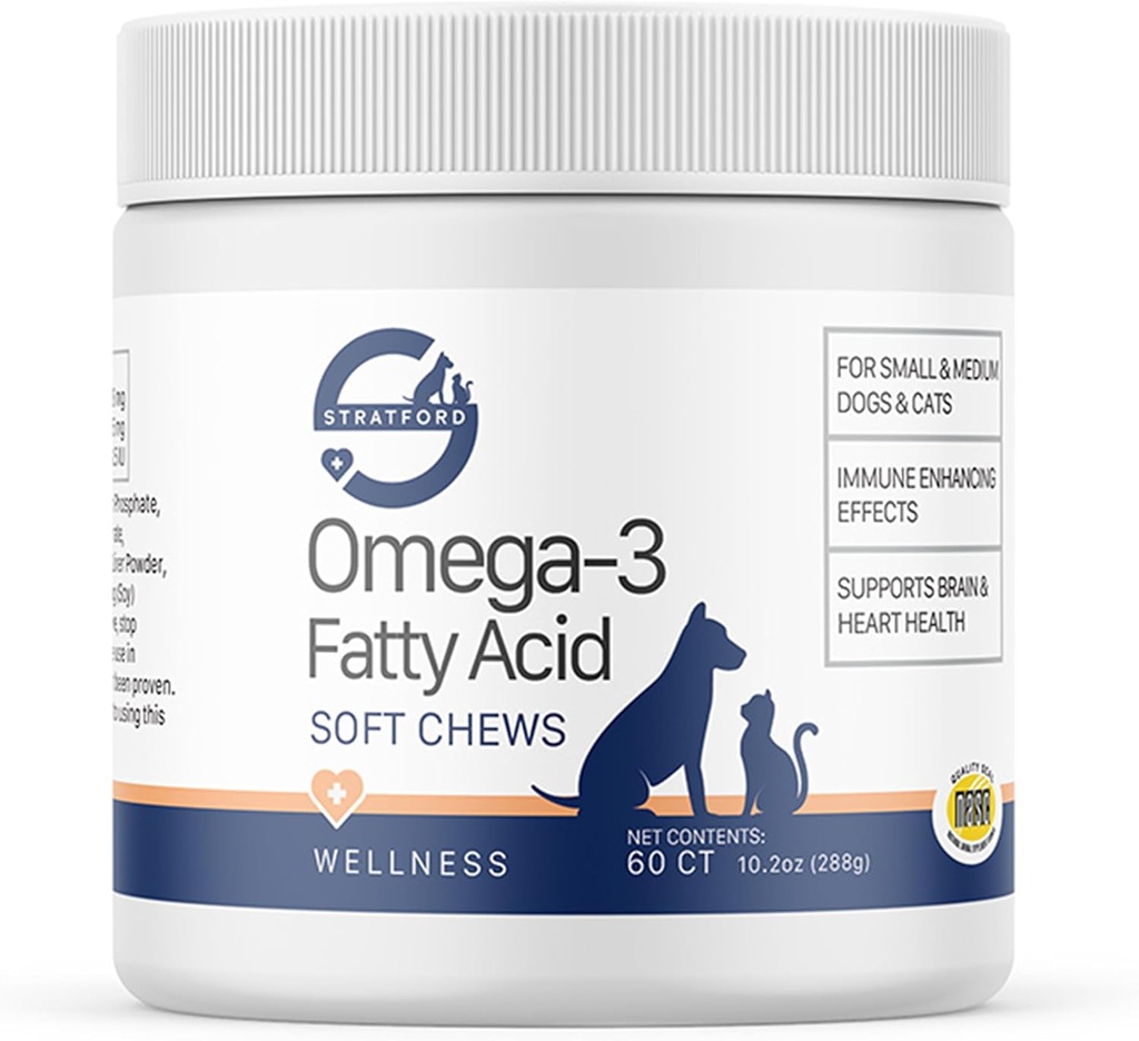 Stratford Φαρμακευτική EZ Chew Omega 3 Λιπαρά Οξέα Μαλακό Μαστίγιο Μέγιστη δύναμη - Σκύλος Ωμέγα 3 Συμπλήρωμα - Μαλακό Μαστίγιο Θεραπείες με ιχθυέλαιο για σκύλους - Μικρό και Μεσαίο Σκύλοι - 60 Μαλακά Μασούρια