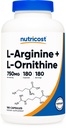 Nutricost L-αργινίνη L-Ορνιθίνη 750mg; 180 Καψάκια