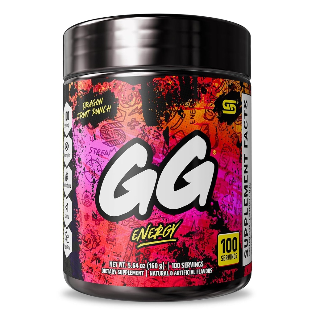 Gamer Supps GG® Energy - Dragonfruit Punch (100 μερίδες) - Keto Friendly Gaming Energy and Nootropic Blend, Sugar Free + Βιολογική καφεΐνη + Βιταμίνες, Ποτό σε σκόνη