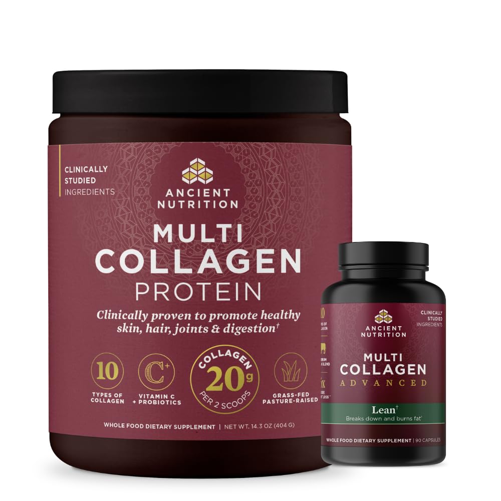 Αρχαία διατροφή Multi Collagen Advanced Lean Κάψουλες, 90 Count + Multi Collagen Protein Powder, Unflaved, 40 εξυπηρετούν