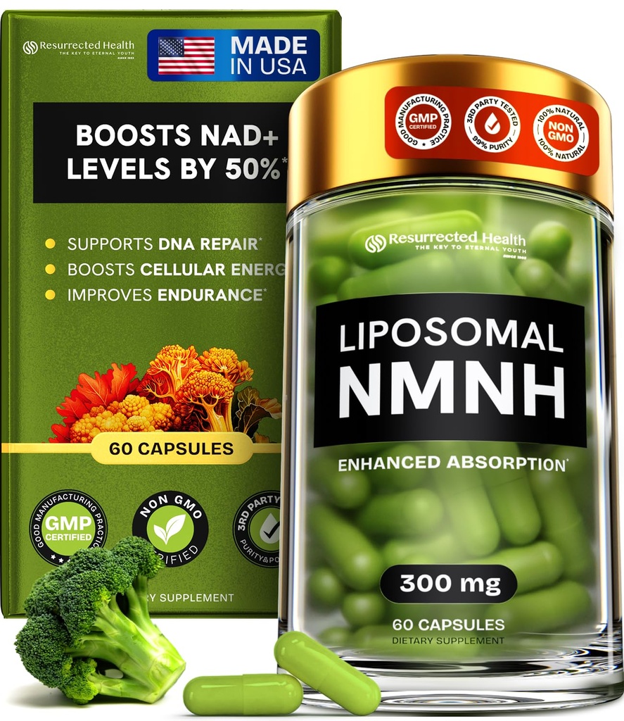 Liposomal NMNH Supplement 300mg – Boosts NAD Anti-Aging, Energy & Focus – NMM Capsules Alternative to for Cellular Vitality – Third-Party Tested, 60 Vegan Capsules | 1 Pack
