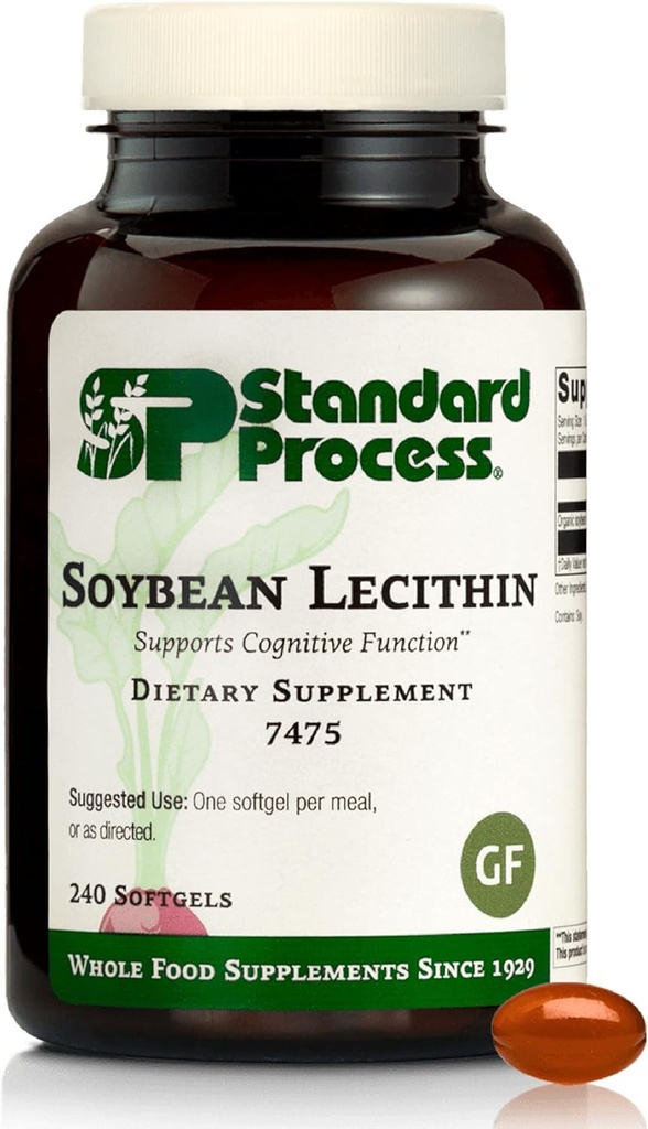 Standard Process Soybean Lecithin - Brain Health Support Supplement - Διατροφικό πλήρες συμπλήρωμα με βάση τα τρόφιμα Απαραίτητα Λιπαρά Οξέα από την Soybean Lecithin - 240 Softgels