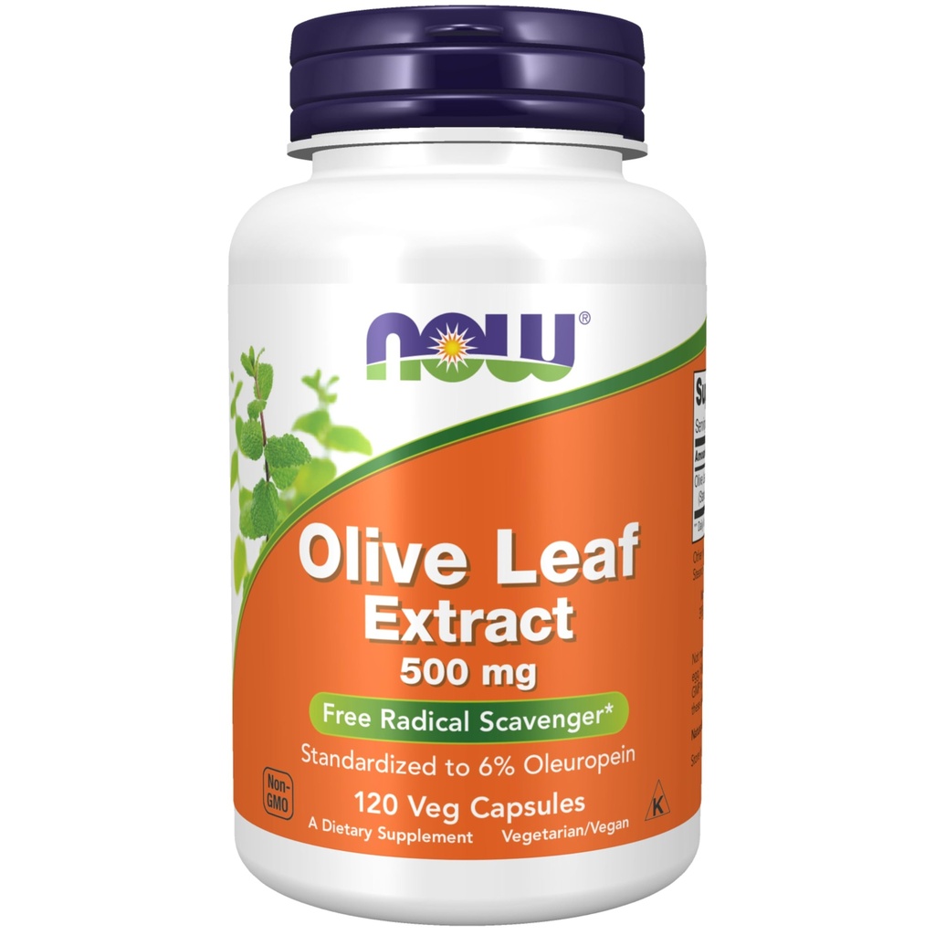 NOW Συμπληρώματα Τροφίμων, Olive Leaf Extract 500 mg, Free Radical Scavenger*, 120 κάψουλες Veg