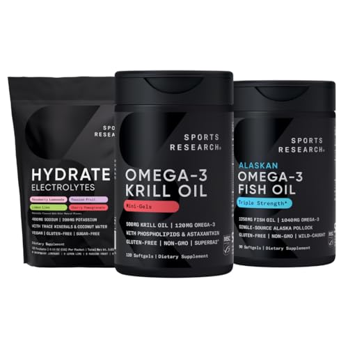 Αθλητισμός Έρευνα Ανταρκτική Κριλ Omega 3 Mini-Softgels 500mg με φωσφολιπίδια, Χολίνη, Ασταξανθίνη, τριπλή δύναμη Omega 3 Burpless Fish Oil 1250mg, Ζάχαρη Δωρεάν Multi Flavor Hydralytes
